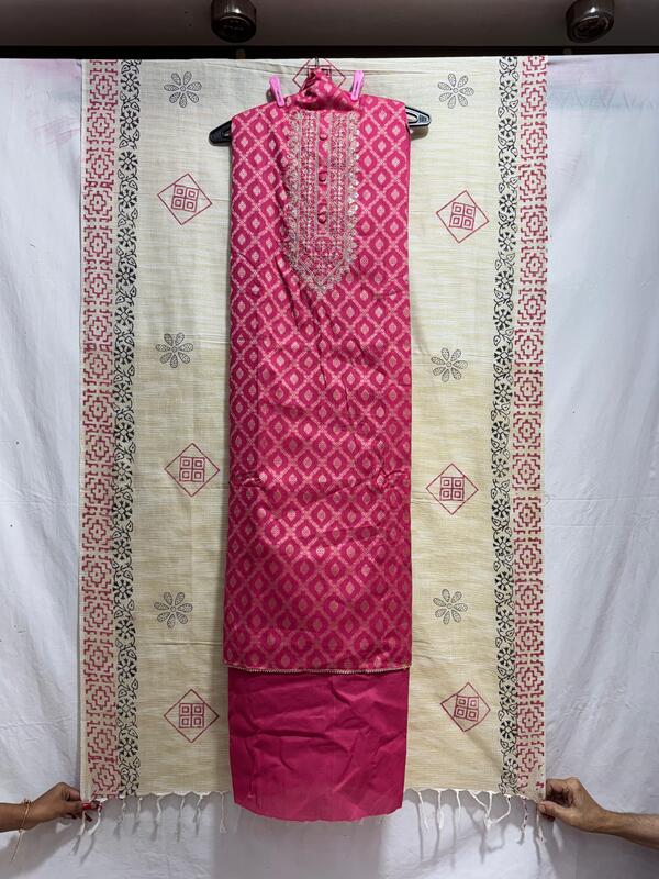 Kala Sanskruti Gajri & Cream – Color Art Silk Bandhani Dress – 2.5 M Each Piece – Elegant Traditional Wear Art Silk Dress for Women