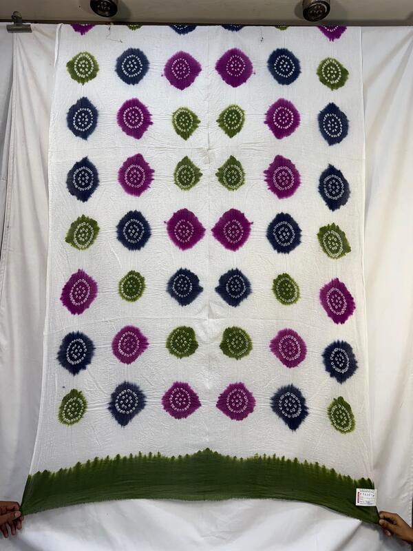 Kala Sanskruti White & Mahendi With Blue – Color Cotton Bandhani Dupatta – 2.5M – Elegant Traditional Wear Dupatta for Women