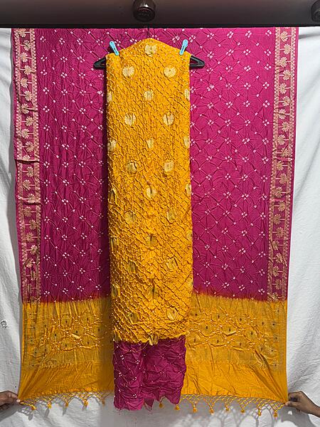 Kala Sanskruti Golden & Pink – Color Dupion Silk Bandhani Dress – 2.5 M (Each Piece) – Elegant Traditional Wear Dress for Women