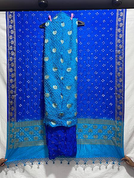 Kala Sanskruti Sky Blue & Blue – Color Dupion Silk Bandhani Dress – 2.5 M (Each Piece) – Elegant Traditional Wear Dress for Women