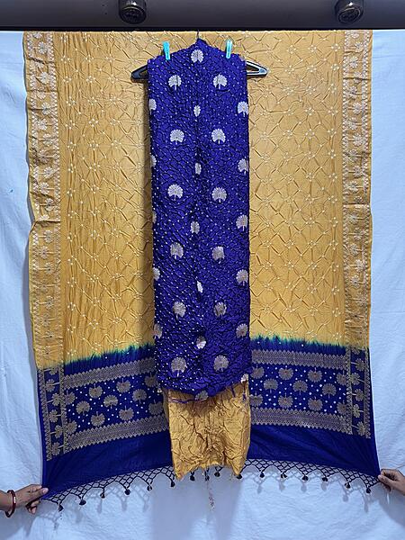 Kala Sanskruti Purple & Rust – Color Dupion Silk Bandhani Dress – 2.5 M (Each Piece) – Elegant Traditional Wear Dress for Women