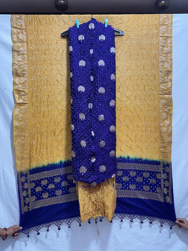 Kala Sanskruti Purple & Rust – Color Dupion Silk Bandhani Dress – 2.5 M (Each Piece) – Elegant Traditional Wear Dress for Women