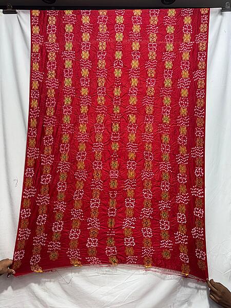 Kala Sanskruti All Over Red – Color Dupion Silk Bandhani Kurti Material – 3 M Piece – Elegant Traditional Comfortable & Fashionable Kurti Material Selection