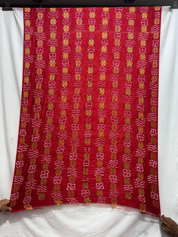 Kala Sanskruti All Over Red – Color Dupion Silk Bandhani Kurti Material – 3 M Piece – Elegant Traditional Comfortable & Fashionable Kurti Material Selection