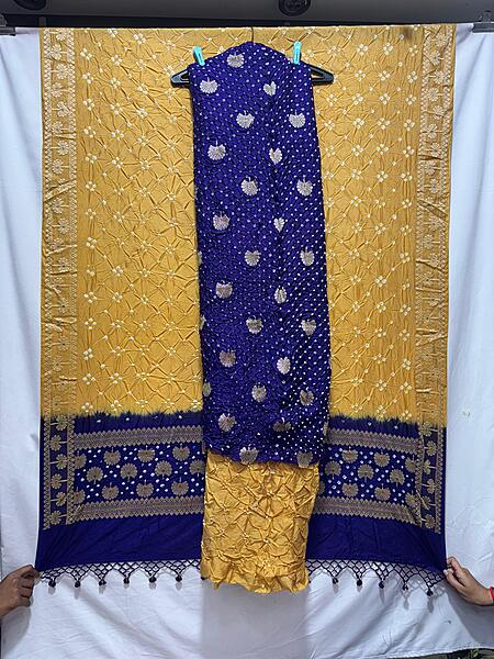 Kala Sanskruti Purple & Rust – Color Dupion Silk Bandhani Dress – 2.5 M (Each Piece) – Elegant Traditional Wear Dress for Women