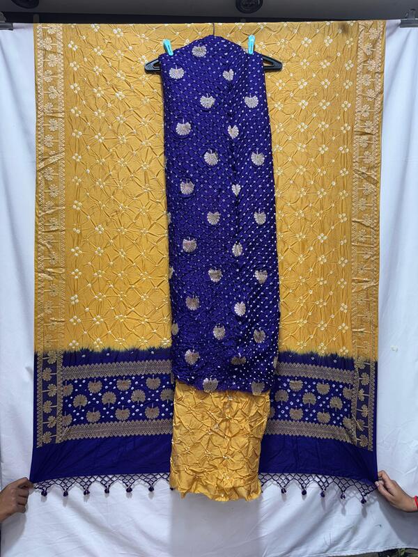 Kala Sanskruti Purple & Rust – Color Dupion Silk Bandhani Dress – 2.5 M (Each Piece) – Elegant Traditional Wear Dress for Women