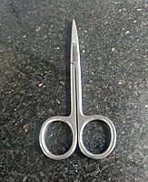 Dissecting scissors, straight, sharp points, stainless steel