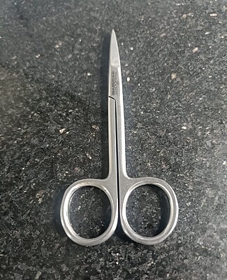 Dissecting scissors, straight, sharp points, stainless steel