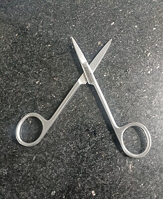 Dissecting scissors, straight, sharp points, stainless steel