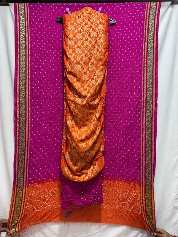 Kala Sanskruti Rani Pink & Orange – Color Dupion Silk Bandhani Dress – 2.5 M (Each Piece) – Elegant Traditional Wear Dress for Women