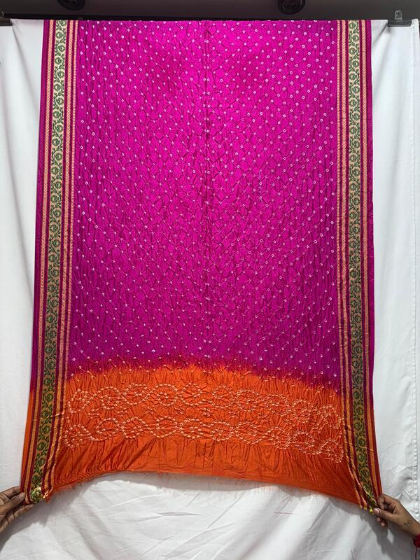 Kala Sanskruti Rani Pink & Orange – Color Dupion Silk Bandhani Dress – 2.5 M (Each Piece) – Elegant Traditional Wear Dress for Women