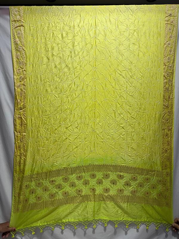 Kala Sanskruti Parrot Green & Lemon – Color Dupion Silk Bandhani Dress – 2.5 M (Each Piece) – Elegant Traditional Wear Dress for Women