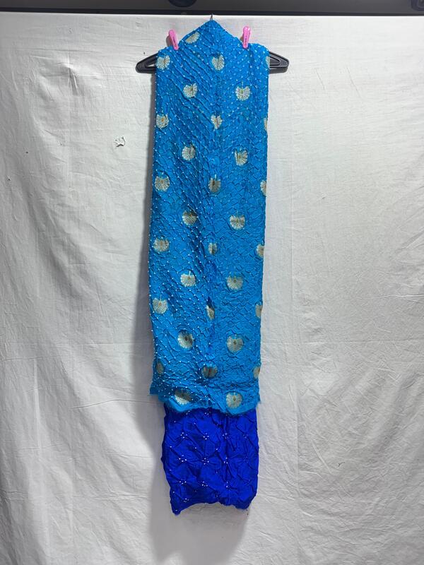 Kala Sanskruti Sky Blue & Blue – Color Dupion Silk Bandhani Dress – 2.5 M (Each Piece) – Elegant Traditional Wear Dress for Women