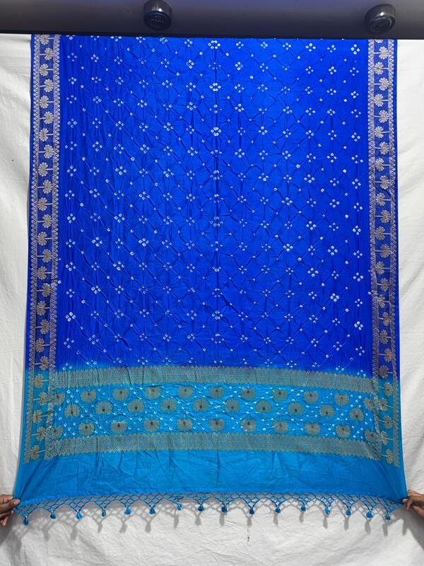 Kala Sanskruti Sky Blue & Blue – Color Dupion Silk Bandhani Dress – 2.5 M (Each Piece) – Elegant Traditional Wear Dress for Women