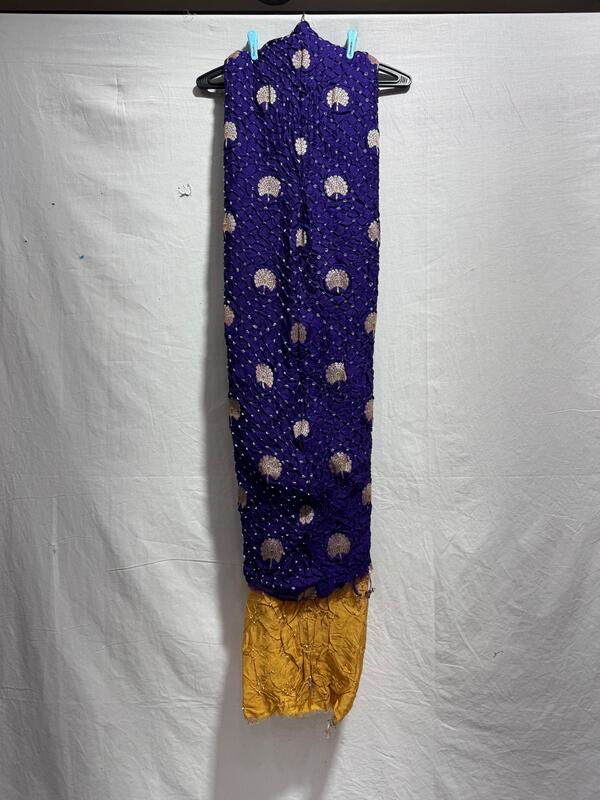 Kala Sanskruti Purple & Rust – Color Dupion Silk Bandhani Dress – 2.5 M (Each Piece) – Elegant Traditional Wear Dress for Women