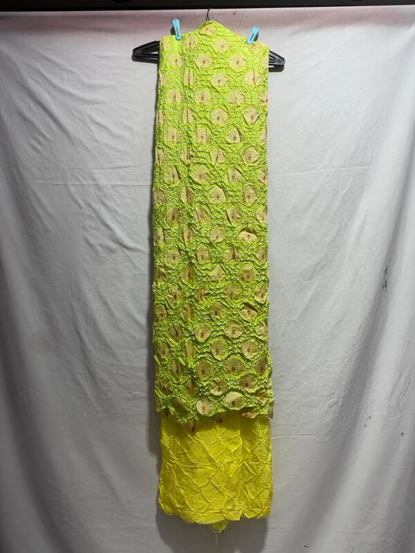 Kala Sanskruti Perrot Green & Lemon Color Dupion Silk Bandhani Dress 2.5 M (Each Piece) Elegant Traditional Wear Dress for Women