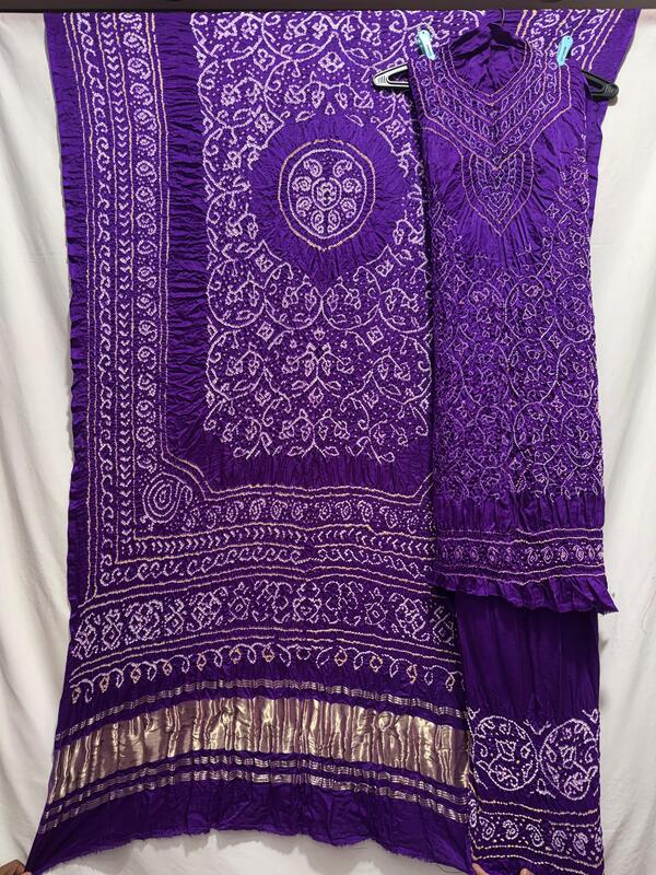 Kala Sanskruti All Over Purple – Color Gaji Silk Bandhani Dress – 2.5 M Each Piece – Elegant Traditional Wear Gaji Silk Dress for Women