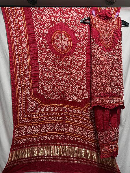Kala Sanskruti All Over Red – Color Gaji Silk Bandhani Dress – 2.5 M Each Piece – Elegant Traditional Wear Gaji Silk Dress for Women