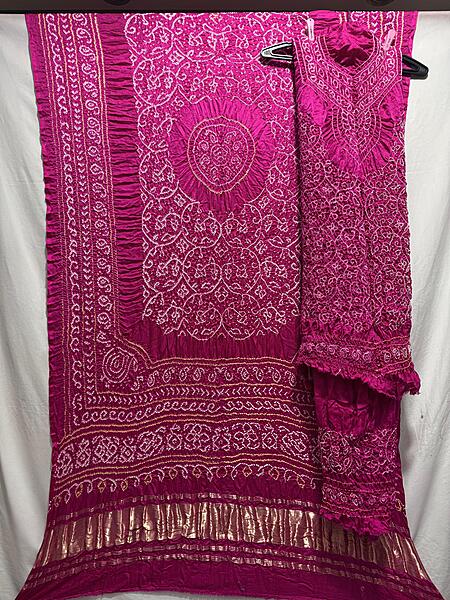 Kala Sanskruti All Over Rani Pink – Color Gaji Silk Bandhani Dress – 2.5 M Each Piece – Elegant Traditional Wear Gaji Silk Dress for Women