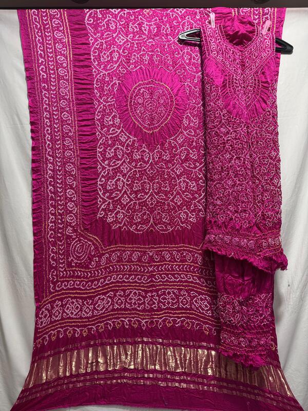 Kala Sanskruti All Over Rani Pink – Color Gaji Silk Bandhani Dress – 2.5 M Each Piece – Elegant Traditional Wear Gaji Silk Dress for Women