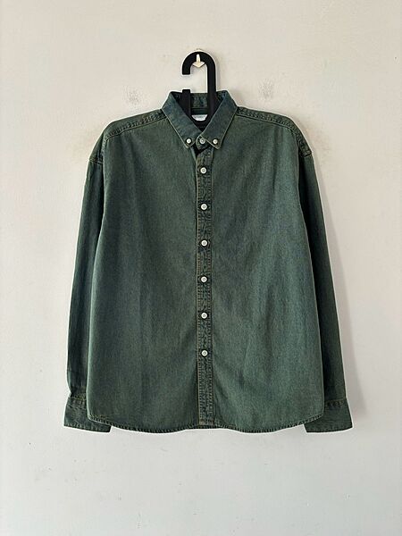 Moss green washed denim shirt