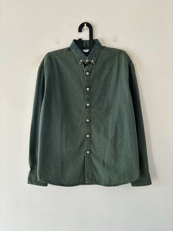Moss green washed denim shirt