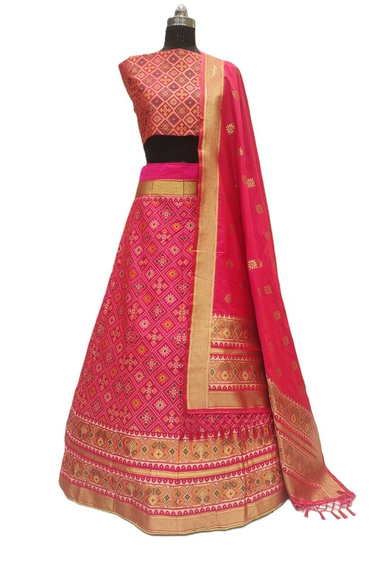 Kala Sanskruti All Over Rani Pink Color Dupion Silk Bandhani Chaniyacholi 3.75M - Elegant Traditional Wear Dupion Chaniyacholi's for Women