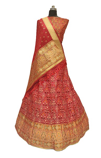 Kala Sanskruti All Over Red Color Dupion Silk Bandhani Chaniyacholi 3.75M - Elegant Traditional Wear Dupion Chaniyacholi's for Women