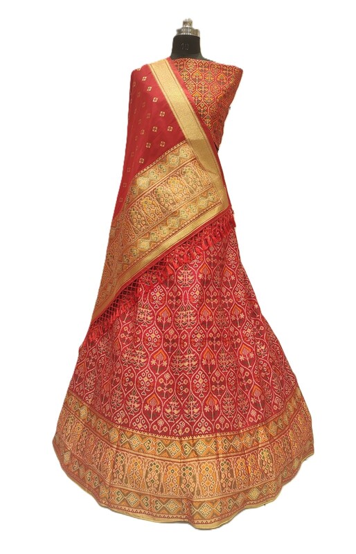 Kala Sanskruti All Over Red Color Dupion Silk Bandhani Chaniyacholi 3.75M - Elegant Traditional Wear Dupion Chaniyacholi's for Women
