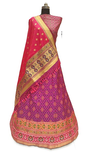 Kala Sanskruti Magenta & Pink Color Dupion Silk Bandhani Chaniyacholi 3.75M - Elegant Traditional Wear Dupion Chaniyacholi's for Women