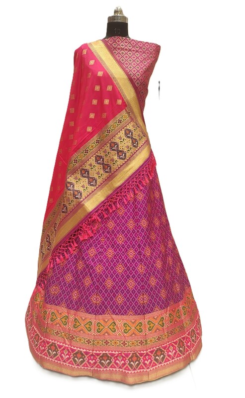 Kala Sanskruti Magenta & Pink Color Dupion Silk Bandhani Chaniyacholi 3.75M - Elegant Traditional Wear Dupion Chaniyacholi's for Women