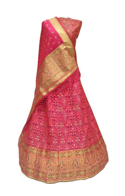Kala Sanskruti All Over Pink Color Dupion Silk Bandhani Chaniyacholi 3.75M - Elegant Traditional Wear Dupion Chaniyacholi's for Women