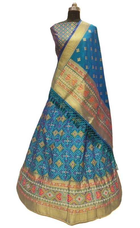 Kala Sanskruti All Over Morpich Color Dupion Silk Bandhani Chaniyacholi 3.75M - Elegant Traditional Wear Dupion Chaniyacholi's for Women