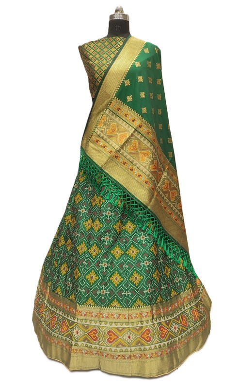 Kala Sanskruti All Over Green Color Dupion Silk Bandhani Chaniyacholi 3.75M - Elegant Traditional Wear Dupion Chaniyacholi's for Women