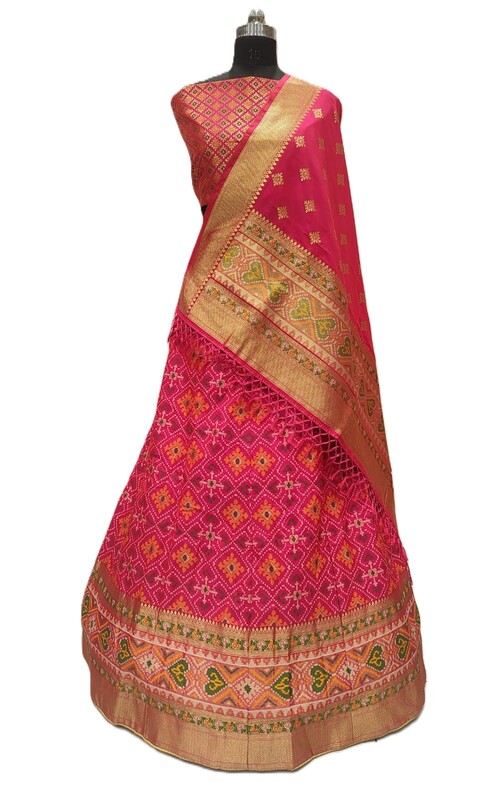 Kala Sanskruti All Over Pink Color Dupion Silk Bandhani Chaniyacholi 3.75M - Elegant Traditional Wear Dupion Chaniyacholi's for Women