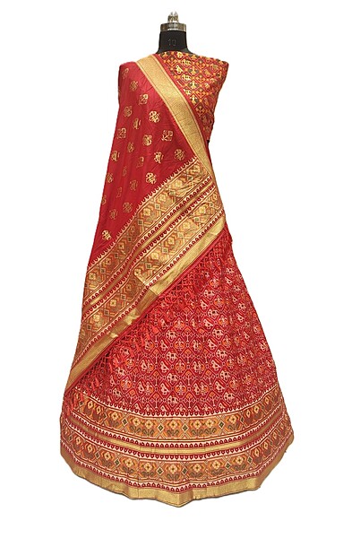 Kala Sanskruti All Over Red Color Dupion Silk Bandhani Chaniyacholi 3.75M - Elegant Traditional Wear Dupion Chaniyacholi's for Women