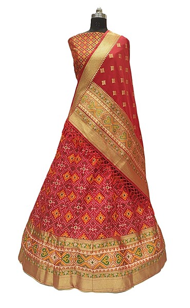Kala Sanskruti All Over Red Color Dupion Silk Bandhani Chaniyacholi 3.75M - Elegant Traditional Wear Dupion Chaniyacholi's for Women