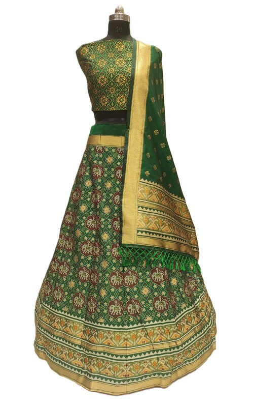 Kala Sanskruti All Over Green Color Dupion Silk Bandhani Chaniyacholi 3.75M - Elegant Traditional Wear Dupion Chaniyacholi's for Women