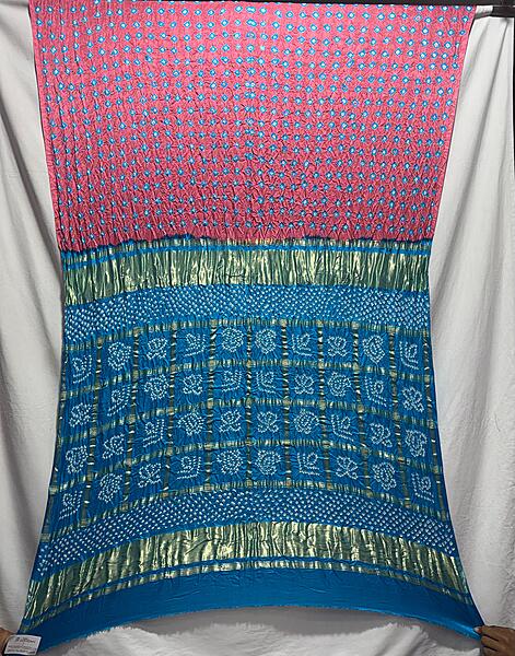 Kala Sanskruti Sky Blue & Peach Color Pure Gaji Silk Bandhani Saree 6.5M with Blouse Piece Elegant Traditional Wear Saree for Women