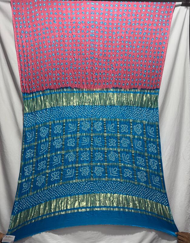 Kala Sanskruti Sky Blue & Peach Color Pure Gaji Silk Bandhani Saree 6.5M with Blouse Piece Elegant Traditional Wear Saree for Women