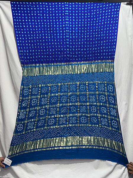 Kala Sanskruti Sky Blue & Royal Blue Color Pure Gaji Silk Bandhani Saree 6.5M with Blouse Piece Elegant Traditional Wear Saree for Women