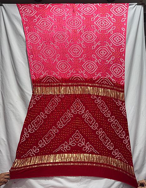 Kala Sanskruti Peach & Red Color Pure Gaji Silk Bandhani Saree 6.5M with Blouse Piece Elegant Traditional Wear Saree for Women