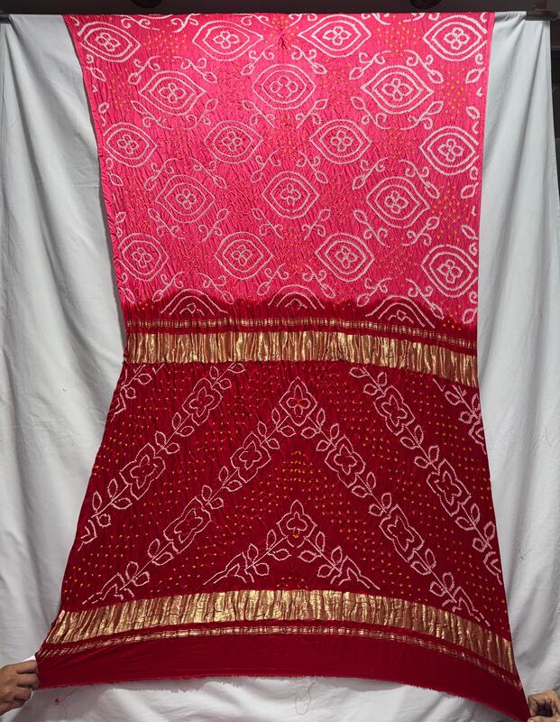 Kala Sanskruti Peach & Red Color Pure Gaji Silk Bandhani Saree 6.5M with Blouse Piece Elegant Traditional Wear Saree for Women