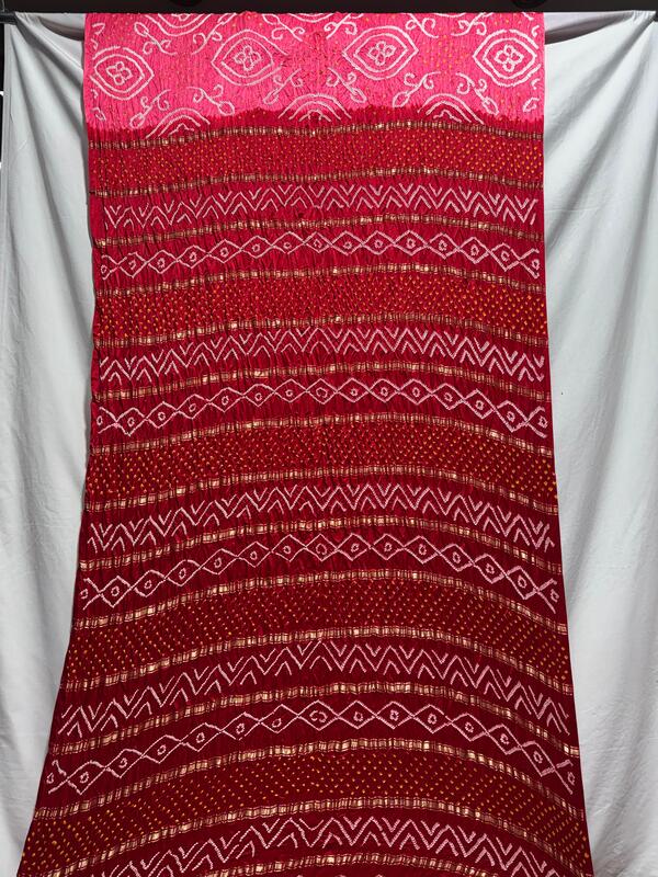 Kala Sanskruti Peach & Red Color Pure Gaji Silk Bandhani Saree 6.5M with Blouse Piece Elegant Traditional Wear Saree for Women