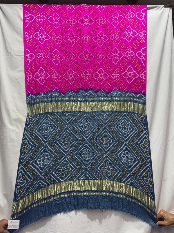 Kala Sanskruti Pink & Grey Color Pure Gaji Silk Bandhani Saree 6.5M with Blouse Piece Elegant Traditional Wear Saree for Women