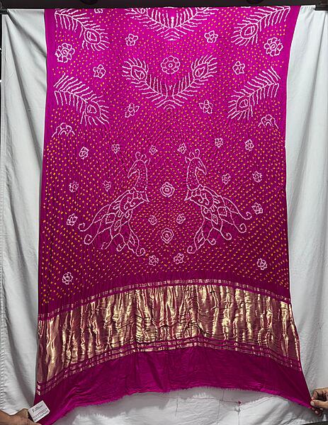 Kala Sanskruti All Over Pink Color Pure Gaji Silk Bandhani Saree 6.5M with Blouse Piece Elegant Traditional Wear Saree for Women
