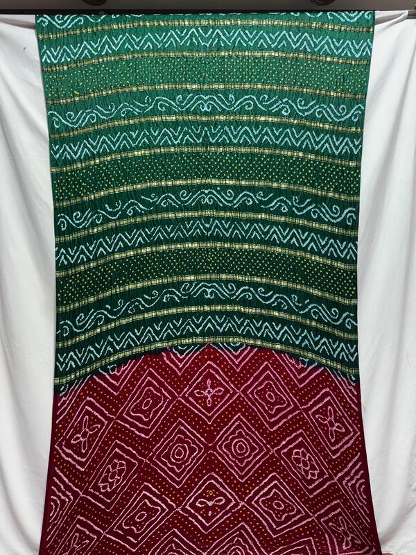 Kala Sanskruti Maroon & Green Color Pure Gaji Silk Bandhani Saree 6.5M with Blouse Piece Elegant Traditional Wear Saree for Women