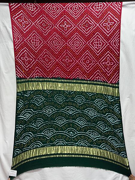 Kala Sanskruti Maroon & Green Color Pure Gaji Silk Bandhani Saree 6.5M with Blouse Piece Elegant Traditional Wear Saree for Women