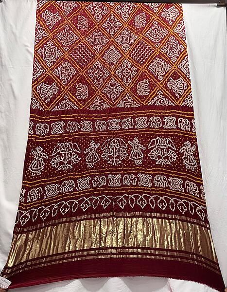 Kala Sanskruti All Over Maroon Color Pure Gaji Silk Bandhani Saree 6.5M with Blouse Piece Elegant Traditional Wear Saree for Women