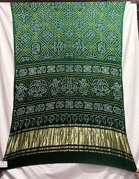 Kala Sanskruti All Over Green Color Pure Gaji Silk Bandhani Saree 6.5M with Blouse Piece Elegant Traditional Wear Saree for Women